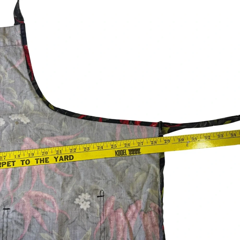 Fresh Impressions Red Chili Pepper Print Bib Apron with Pockets Black Cotton